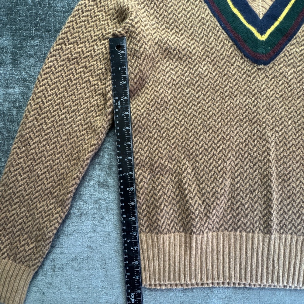 Polo Ralph Lauren Sweater Mens Medium Brown Herringbone Wool Cashmere V-Neck - Picture 6 of 14